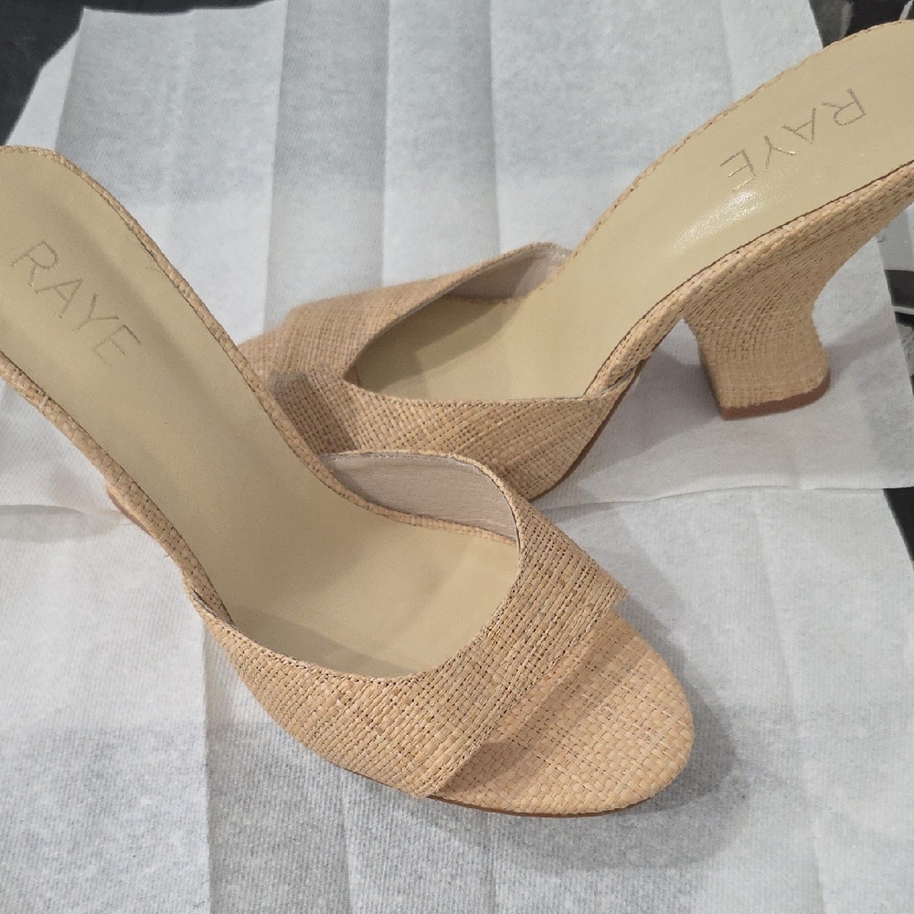 RAYE Tan Slip-On Heels with Textured Strap